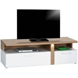 Forte TV-Unterschrank mit 2 Schubladen, Holzwerkstoff, Weiß Eiche, 50,7 x 163,2 x 53,9 cm,