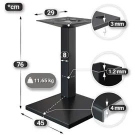 GGM Möbel BPA | Bistro Tisch | Quadratisch | Edelstahl Rand | 60 x 60 x 78,5 cm | Weiß Marmor / Schwarz
