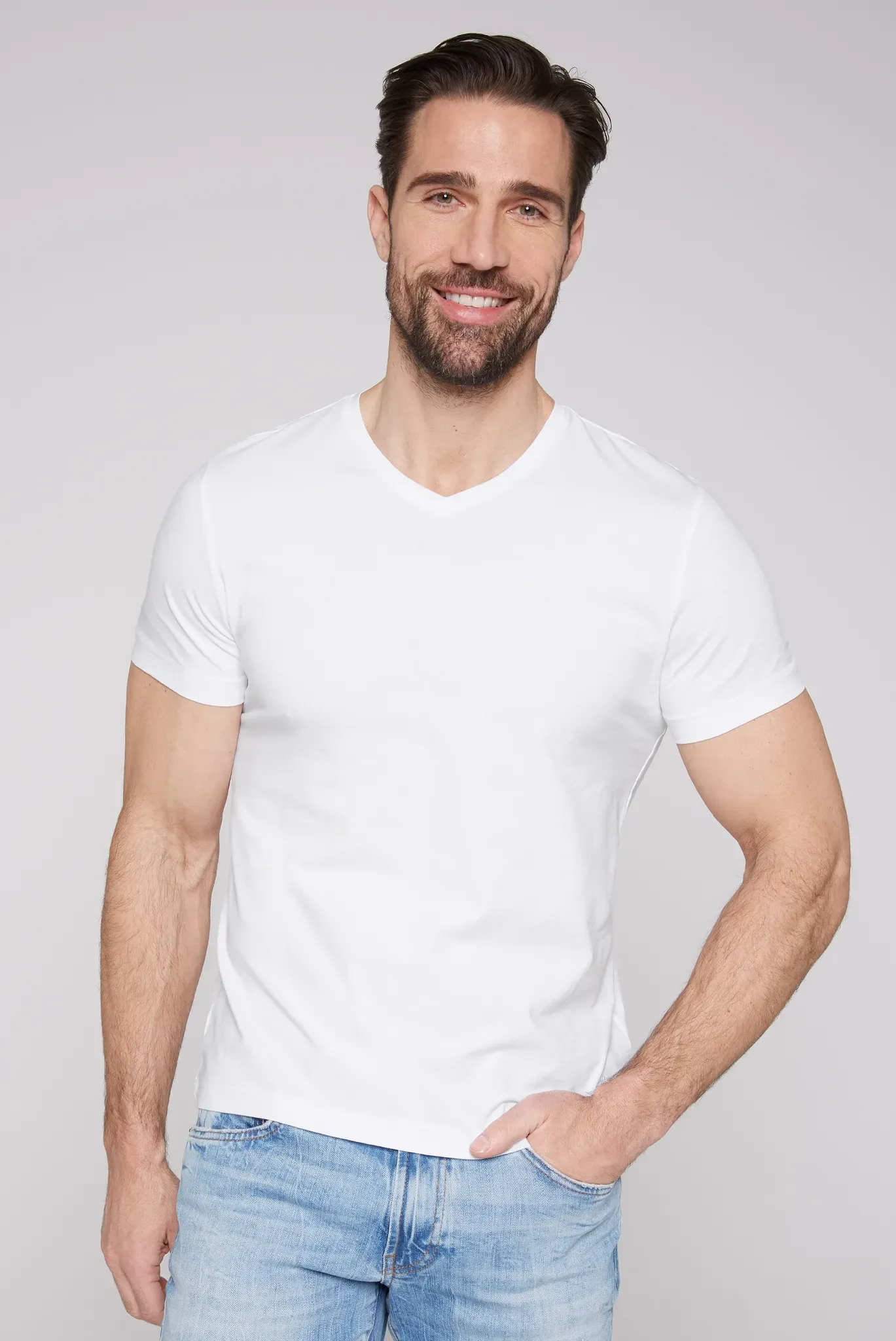 V-Shirt, mit Elasthan-Anteil, Gr. S, optic white / optic white, , 97920412-S