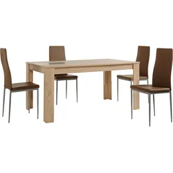 Essgruppe HOME AFFAIRE "Pluto", braun (eichefarben sägerau, cappuccino), Sitzmöbel-Sets