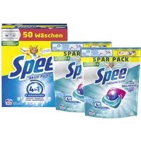 SPEE-Set Power Caps 2x 60 Waschladungen (120WL) Deo-Frische Frische-Kick & Pulver 1x 50 Waschladungen Aktiv, Waschmittel mit 4 + 1 Formel, für Temperaturen von 20° - 95° C