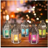 Marrakesch Orient & Mediterran Interior Laterne Glas 14 cm 5er Set bunt
