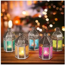Marrakesch Orient & Mediterran Interior Laterne Glas 14 cm 5er Set bunt