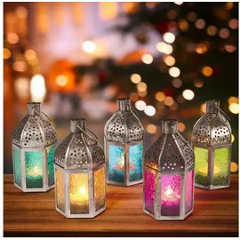 Marrakesch Orient & Mediterran Interior Laterne Glas 14 cm 5er Set bunt