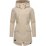 Ragwear leichter Damen Übergangsparka langer Regenmantel wasserdicht und atmungsaktiv mit großer Kapuze Begonia YOUMODO Sand Gr.