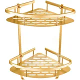 2 Tier Messing Storage Basket, Antik Doppel Badezimmer Eckregal, Brause-Wand-Caddy Bracket Hang Zeichnung Golddreieck Bad Zahnstange Haken