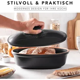ROMERTOPF Römertopf Brottopf oval MEDI 2,3 Liter - Brotkasten Schwarz aus Keramik - Atmungsaktiver Tontopf für langanhaltende Frische von Brot und Brötchen