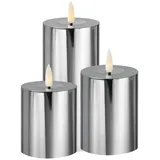 MARELIDA 3x LED Kerze in veschiedenen Größen D: 7,5cm in silber glänzend | Gr.: onesize