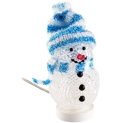 Der dekorative LED USB Schneemann mit dem blauen Schal und der blauen Mütze