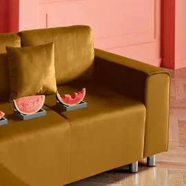 Home Affaire Ecksofa Györ, L-Form, wahlweise mit Bettfunktion und Bettkasten incl. 2 Zierkissen goldfarben