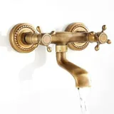 Antike Küchenarmatur Aus Kupfer Zur Wandmontage – 180° Schwenkbarer Auslauf – Wandmontage – Warm- Und Kaltwasser – Vintage-finish