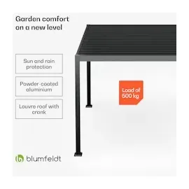 Blumfeldt Pavillon 3x3 m verzinktes Lamellen-Stahldach schützt vor Sonne, Regen und Wind Schwarz