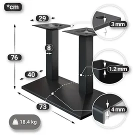 GGM Möbel BPA | Bistro Tisch | 120 x 70 x 78,5 cm | Rechteckig | Schwarzer Rand | Weiß Marmor / Schwarz