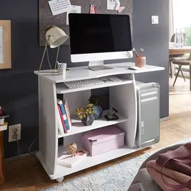 KADIMA DESIGN Computertisch GRASSE rollbar Weiß 90 x 71 x 50 cm mit Tastaturauszug, Laptop Tisch auf feststellbaren Rollen, PC-Tisch mit Drucker-Ablage