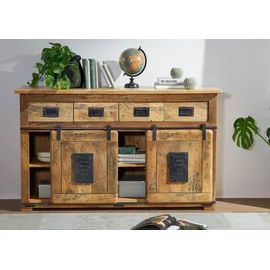 Massivmoebel24 Sideboard Mango 150x45x90 natur lackiert Railway #120