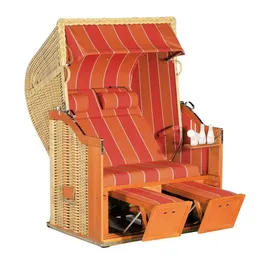 SonnenPartner - Strandkorb Classic 2-sitzer Halbliegemodell Natur/orange Mit Sonderausstattung