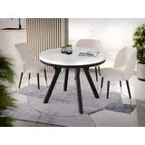 WFL GROUP Esstisch Lume ausziehbar rund modern mit schwarzen Holzbeinen (MADE IN EU, erhältlich in 3 Größen – 90/100/100 cm, ausziehbar auf 170/150/200 cm), platzsparender Tisch für kleine Küche, Esszimmer oder Wohnzimmer weiß 100 cm x 76.00 cm x 100 cm