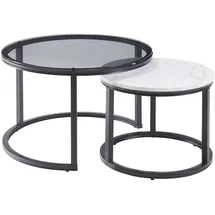 [en.casa] Couchtisch 2er Set Kokkola Rauchglas/Marmoroptik, weiß