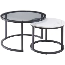[en.casa] Couchtisch 2er Set Kokkola Rauchglas/Marmoroptik, weiß