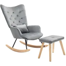 Homcom Schaukelsessel mit Hocker, Relaxsessel mit Samtoptik, Kissen Dunkelgrau