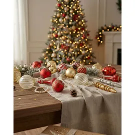 Beliani Weihnachtskugel 50er Set Glas rot/Gold handgemacht Weihnachtskugeln Sparkle