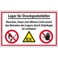 Schild I Hinweis-Kombischild Lager für Druckgasbehälter...! Kunststoff, 300x200mm