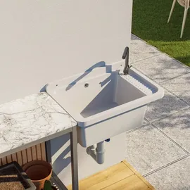 QLS Ausgussbecken 50x34 cm Kunststoff mit Siphon Weiß