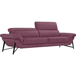 2,5-Sitzer EGOITALIANO "Narcisa", lila (violett), B:226cm H:96cm T:110cm, Leder NUVOLE (Echtes Rindsleder). Halbnatürliches, halbnarbiges Rindsleder mit einer natürlichen Körnung von 1, 2 bis 1, 4 mm. Dieses Leder hat eine weiche, wachsartige Haptik mit mattem Aussehen und einem Wolkeneffekt. Es handelt sich um ein Naturleder, das die ursprünglichen Eigenschaften der Lederhäute nicht verändert. Das Vorhandensein von verheilten Narben, Körnungsunterschiede, Falten, Adern, Unterschiede in den Farbtönen und andere Spuren, die die Natur auf diesen Fellen hinterlassen hat, sind ein Beweis für die absolute Echtheit und das Zeugnis ihres großen Wertes., Sofas, mit verstellbaren Kopfstützen