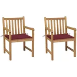 vidaXL Gartenstühle 2 Stk. mit Weinroten Kissen Massivholz Teak
