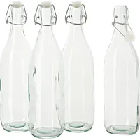 VBS Glasflasche mit Bügelverschluss Rund, 1 Liter, 4 Stück,