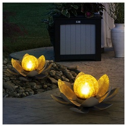 etc-shop Gartenleuchte, LED-Leuchtmittel fest verbaut, 2er Set LED Solar Außen Lampen Lotus Blumen Garten Beleuchtung grau