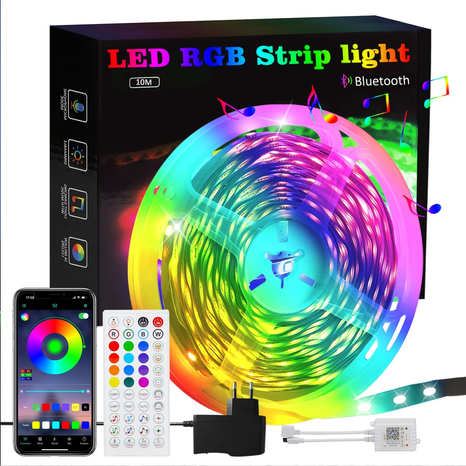 Homefire RGB LED Strip 10m: 16 Mio Selbstklebend Streifen APP Steuerung Bluetooth Licht mit Fernbedienung Dimmbar Lichtleiste TV Hintergrundbeleuchtung Musik Sync Party Wohnzimmer Schlafzimmer