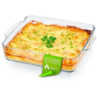 GOURMETmaxx Glas-Auflaufform 1500ml transparent quadratisch
