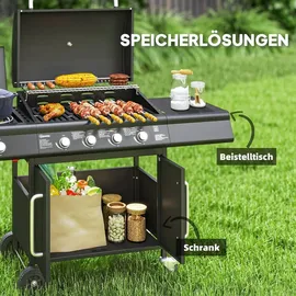 Outsunny Gasgrill Grillwagen 129,5 x 56 x 110 cm Schwarz