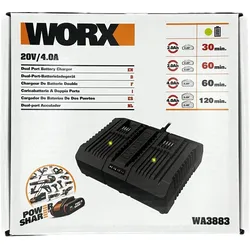 WORX WA3883 Dual-Ladegerät – gleichzeitige Aufladen von 2X WORX 20V Akkus – 4...