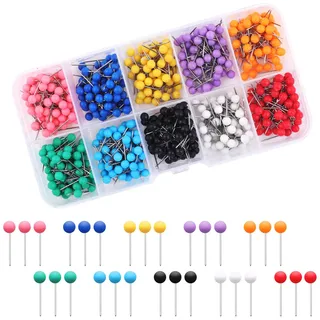 600 Stück Rundkopfnadeln Set, 10 Farben, Bunt Map Pins, Karte Nagel Pinnadeln, Rundkopf Stecknadeln, mit Aufbewahrungsbox, Landkarte Pinnadeln, für Map Pin-Nadeln, Cork Board, DIY