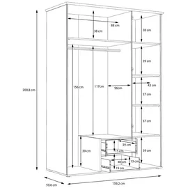 Forte Drehtürenschrank Gloria 139,2 x 200,8 x 59,6 cm Eiche Sonoma