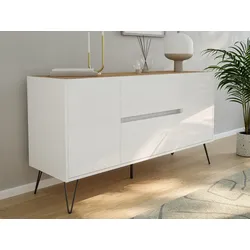 Raumwunder Sideboard Kommode Maya 140cm 2 Greif-SoftClose 2 Türen Weiß/Eiche Top