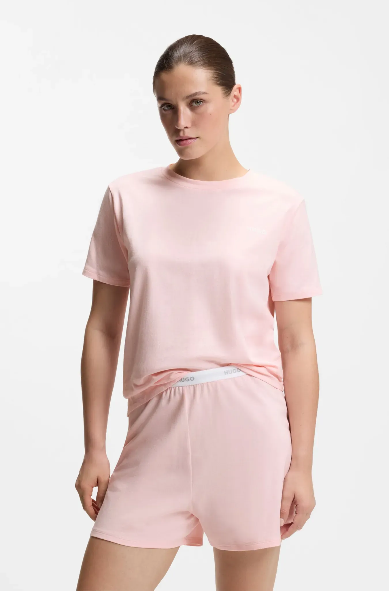 T-Shirt HUGO UNDERWEAR, Damen, Gr. XL, rosa, Single Jersey, Obermaterial: 95% Baumwolle, 5% Elasthan, unifarben, regular fit normal, Rundhals, abgesteppte Kante, Shirts T-Shirt, mit rundem Ausschnitt, regular fit, toniges Markenlogo