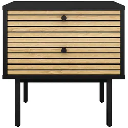 Nachtkommode Schwarz/Eiche Echtholzfurnier Nachtschrank Nako Beistelltisch