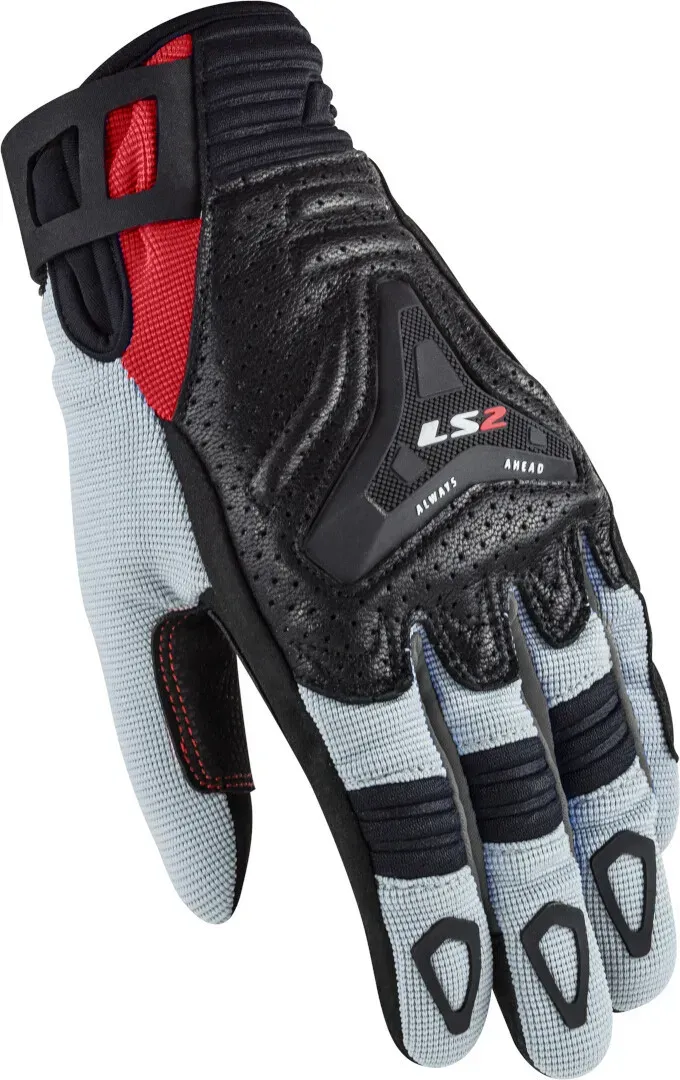 LS2 All Terrain geperforeerde Motorfiets Handschoenen, zwart-grijs-rood, XL Voorman