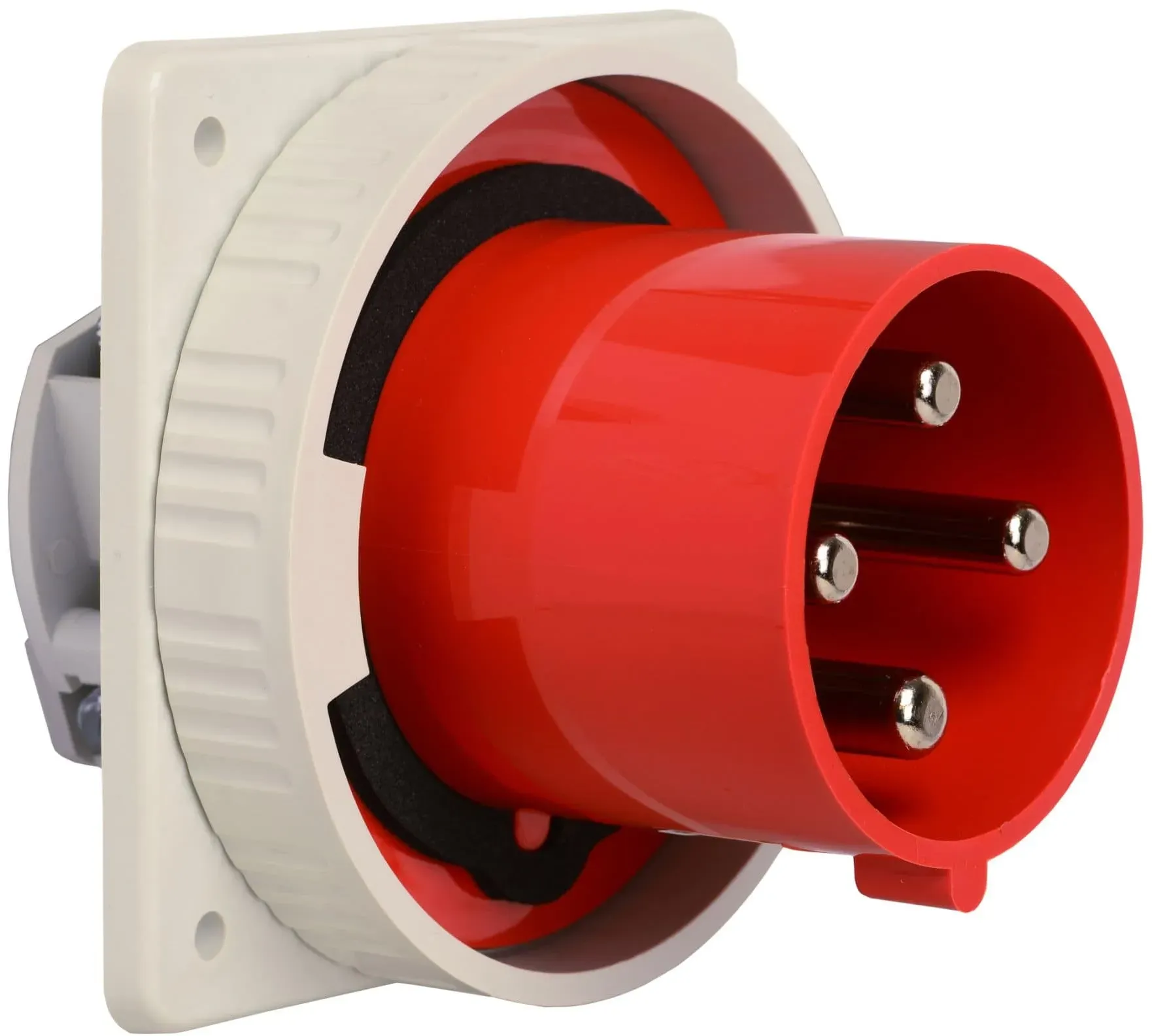 Walther Electric 679406 Wasserdichter Anbaugerätestecker gerade, 125A, 4P, 6h mit angeschraubtem Flansch 130x130mm