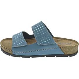 ROHDE Pantolette Leder Kork Klettverschluss Glitzer Soave 5414, Größe:41 EU, Farbe:Blau - 41