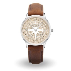 DUR Luxusuhr DUR Schmuck: Uhr 36er "Kompass" mit Strandsand, Lederband braun, DW001