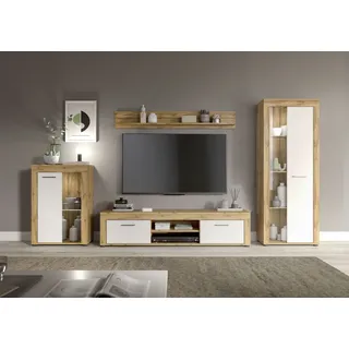 INOSIGN »Aosta, 4-tlg., best. aus: Vitrine, Lowboard, Wandboard & Vitrine hoch«, (4 St.), Wohnwand, Kombination, Anbauwand, Möbel Set, Schrankwand, Möbel Kombi