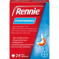 Rennie Pfefferminz lindern Sodbrennen und säurebedingte Magenbeschwerden, 24 Kautabletten