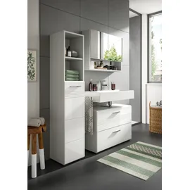 WELLTIME Waschbeckenunterschrank WELLTIME "Calcio, Breite 80 cm, 2 Schubkästen, davon einer geteilt", grau (hellgrau, weiß hochglanz), B:80cm H:56cm T:32cm, FSC-zertifizierter Holzwerkstoff, Schränke, Waschbeckenunterschrank, MDF Front, Badschrank, Bad-Möbel,