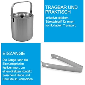 gmgxx Eiswürfelbehälter Edelstahl, mit Doppelwand-Design, Eisbehälter für Eiswürfel Eiskübel mit Deckel & Eisschaufel & Zangen, Tragbar Eiskühler zum Kühlen von Bier Champagner Wein