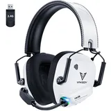 Vakedy Gaming Headset Wireless für PC,PS4,PS5,Mac,Switch, 2,4GHz USB Gaming Headset mit Mikrofon, Bluetooth Gaming Headset,50mm Treiber,50 Stunden Akkulaufzeit,niedrige Latenz,leicht (Weiß)