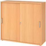 bümö Schiebetürenschrank 3OH - Aktenschrank abschließbar, Sideboard Schrank mit Schiebetüren in Buche, Chromgriff - Büroschrank aus Holz mit